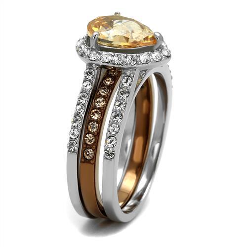 Two Tone IP Light Brown (IP Light coffee) Stainless Steel Ring with AAA Grade CZ  in Champagne