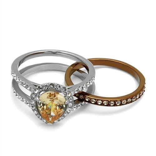 Two Tone IP Light Brown (IP Light coffee) Stainless Steel Ring with AAA Grade CZ  in Champagne