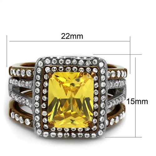 Two Tone IP Light Brown (IP Light coffee) Stainless Steel Ring with AAA Grade CZ  in Topaz