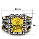 Two Tone IP Light Brown (IP Light coffee) Stainless Steel Ring with AAA Grade CZ  in Topaz