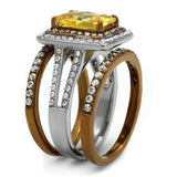 Two Tone IP Light Brown (IP Light coffee) Stainless Steel Ring with AAA Grade CZ  in Topaz