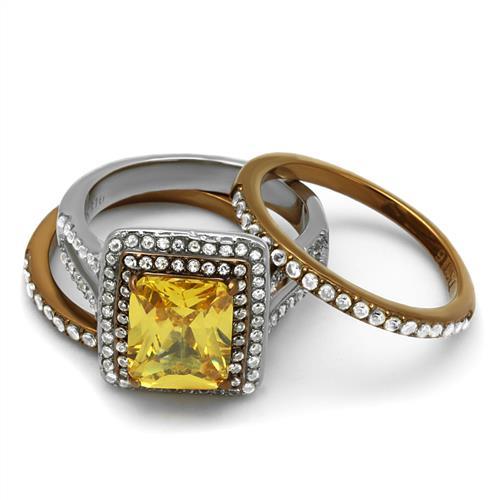 Two Tone IP Light Brown (IP Light coffee) Stainless Steel Ring with AAA Grade CZ  in Topaz