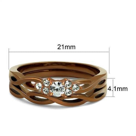 IP Coffee light Stainless Steel Ring with AAA Grade CZ  in Clear