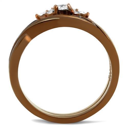 IP Coffee light Stainless Steel Ring with AAA Grade CZ  in Clear