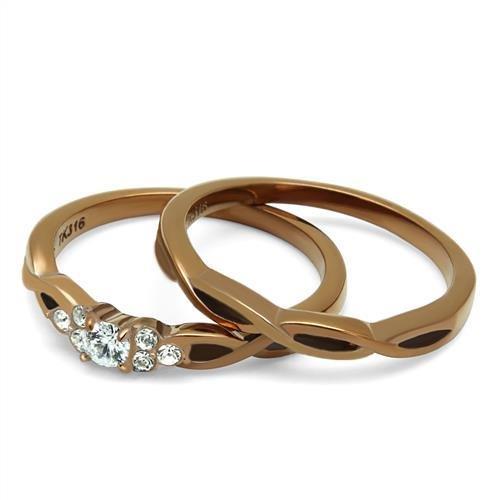 IP Coffee light Stainless Steel Ring with AAA Grade CZ  in Clear