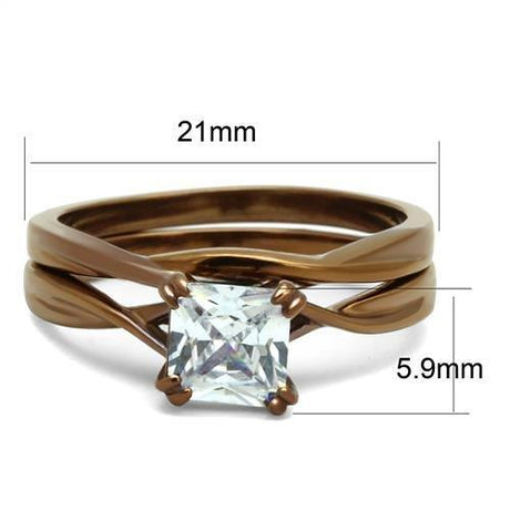 IP Coffee light Stainless Steel Ring with AAA Grade CZ  in Clear