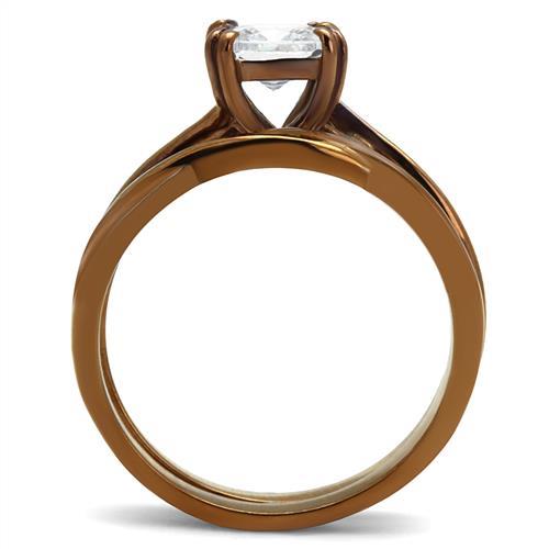 IP Coffee light Stainless Steel Ring with AAA Grade CZ  in Clear