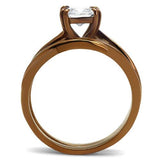 IP Coffee light Stainless Steel Ring with AAA Grade CZ  in Clear