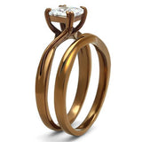 IP Coffee light Stainless Steel Ring with AAA Grade CZ  in Clear