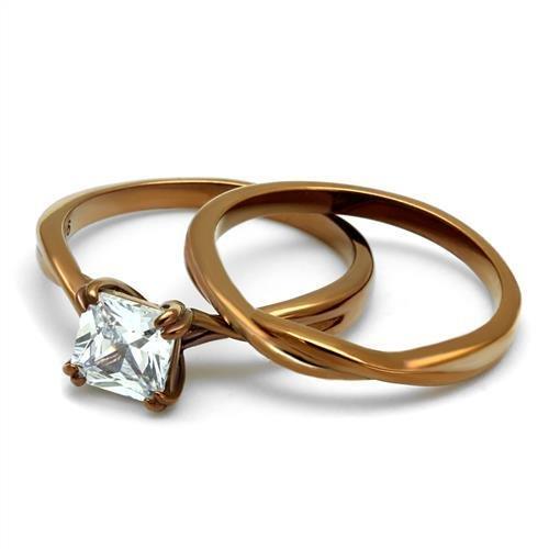 IP Coffee light Stainless Steel Ring with AAA Grade CZ  in Clear