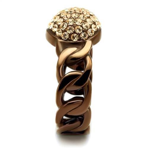 IP Coffee light Stainless Steel Ring with Top Grade Crystal  in Light Peach