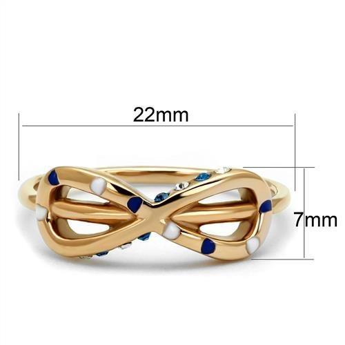 IP Rose Gold(Ion Plating) Stainless Steel Ring with Top Grade Crystal  in Sapphire