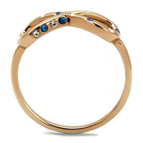 IP Rose Gold(Ion Plating) Stainless Steel Ring with Top Grade Crystal  in Sapphire