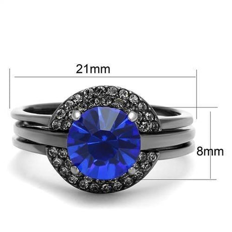 IP Light Black  (IP Gun) Stainless Steel Ring with Top Grade Crystal  in Sapphire