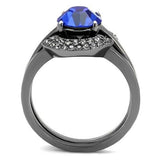IP Light Black  (IP Gun) Stainless Steel Ring with Top Grade Crystal  in Sapphire