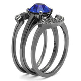 IP Light Black  (IP Gun) Stainless Steel Ring with Top Grade Crystal  in Sapphire