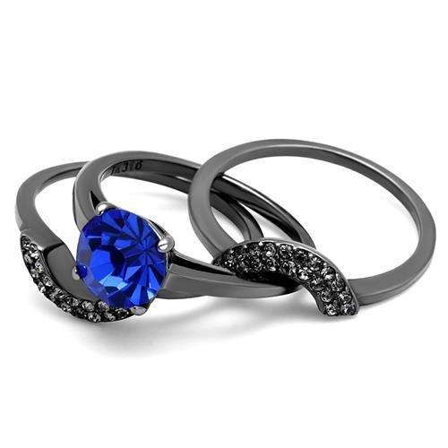 IP Light Black  (IP Gun) Stainless Steel Ring with Top Grade Crystal  in Sapphire