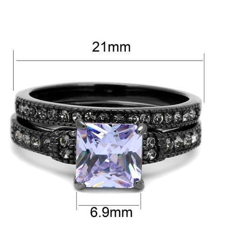 IP Light Black  (IP Gun) Stainless Steel Ring with AAA Grade CZ  in Light Amethyst