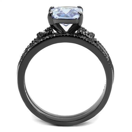 IP Light Black  (IP Gun) Stainless Steel Ring with AAA Grade CZ  in Light Amethyst