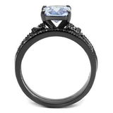 IP Light Black  (IP Gun) Stainless Steel Ring with AAA Grade CZ  in Light Amethyst