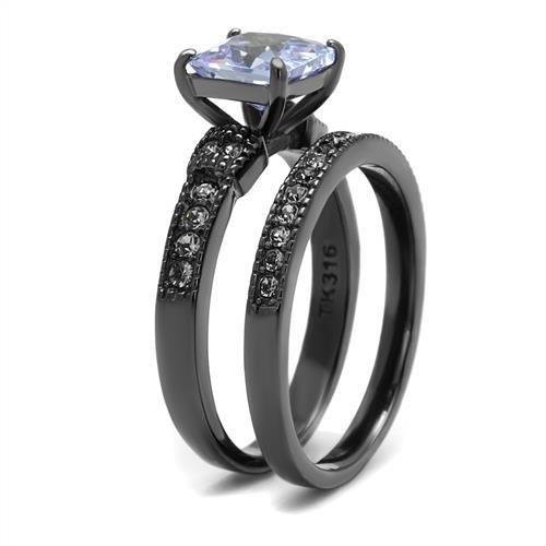 IP Light Black  (IP Gun) Stainless Steel Ring with AAA Grade CZ  in Light Amethyst