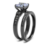 IP Light Black  (IP Gun) Stainless Steel Ring with AAA Grade CZ  in Light Amethyst