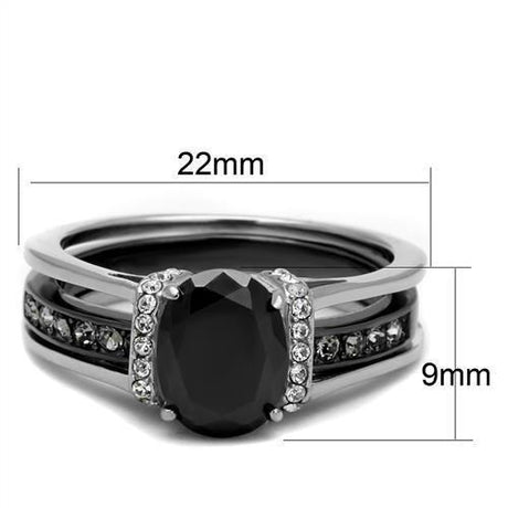 Two-Tone IP Black Stainless Steel Ring with Synthetic Synthetic Glass in Jet