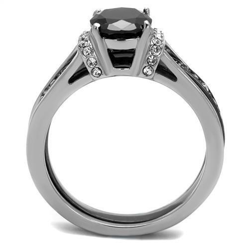 Two-Tone IP Black Stainless Steel Ring with Synthetic Synthetic Glass in Jet