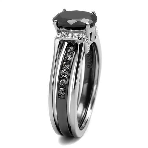 Two-Tone IP Black Stainless Steel Ring with Synthetic Synthetic Glass in Jet