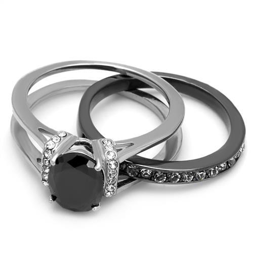 Two-Tone IP Black Stainless Steel Ring with Synthetic Synthetic Glass in Jet