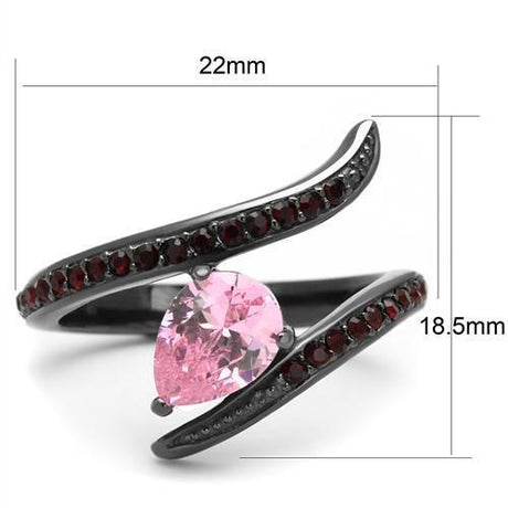 IP Light Black  (IP Gun) Stainless Steel Ring with AAA Grade CZ  in Rose