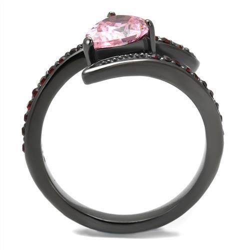 IP Light Black  (IP Gun) Stainless Steel Ring with AAA Grade CZ  in Rose