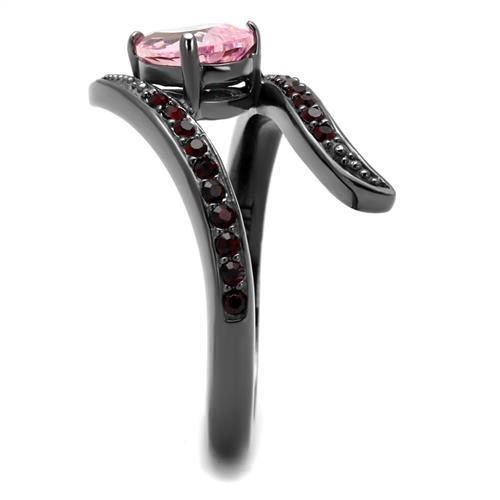 IP Light Black  (IP Gun) Stainless Steel Ring with AAA Grade CZ  in Rose