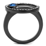 IP Light Black  (IP Gun) Stainless Steel Ring with Top Grade Crystal  in Capri Blue