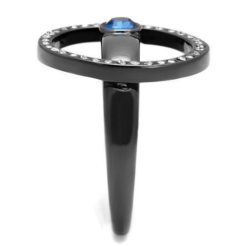 IP Light Black  (IP Gun) Stainless Steel Ring with Top Grade Crystal  in Capri Blue