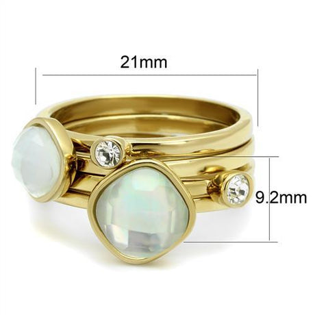 IP Gold(Ion Plating) Stainless Steel Ring with Synthetic Synthetic Glass in White
