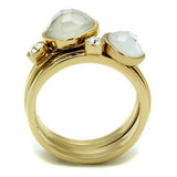 IP Gold(Ion Plating) Stainless Steel Ring with Synthetic Synthetic Glass in White