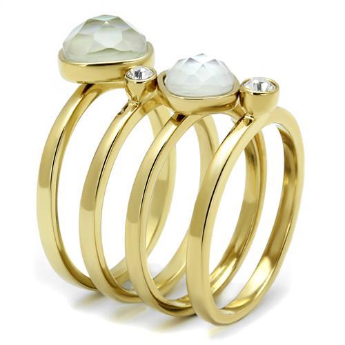 IP Gold(Ion Plating) Stainless Steel Ring with Synthetic Synthetic Glass in White