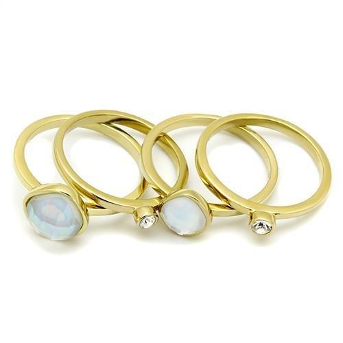 IP Gold(Ion Plating) Stainless Steel Ring with Synthetic Synthetic Glass in White
