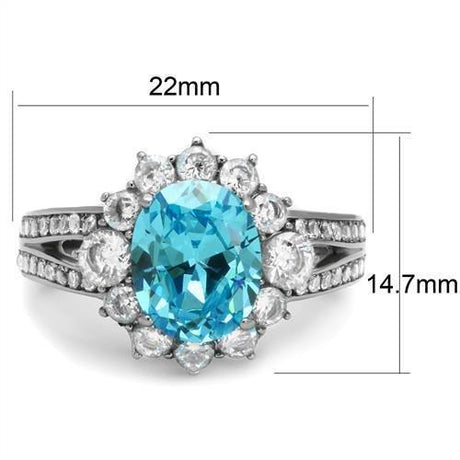High polished (no plating) Stainless Steel Ring with AAA Grade CZ  in Sea Blue