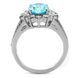 High polished (no plating) Stainless Steel Ring with AAA Grade CZ  in Sea Blue