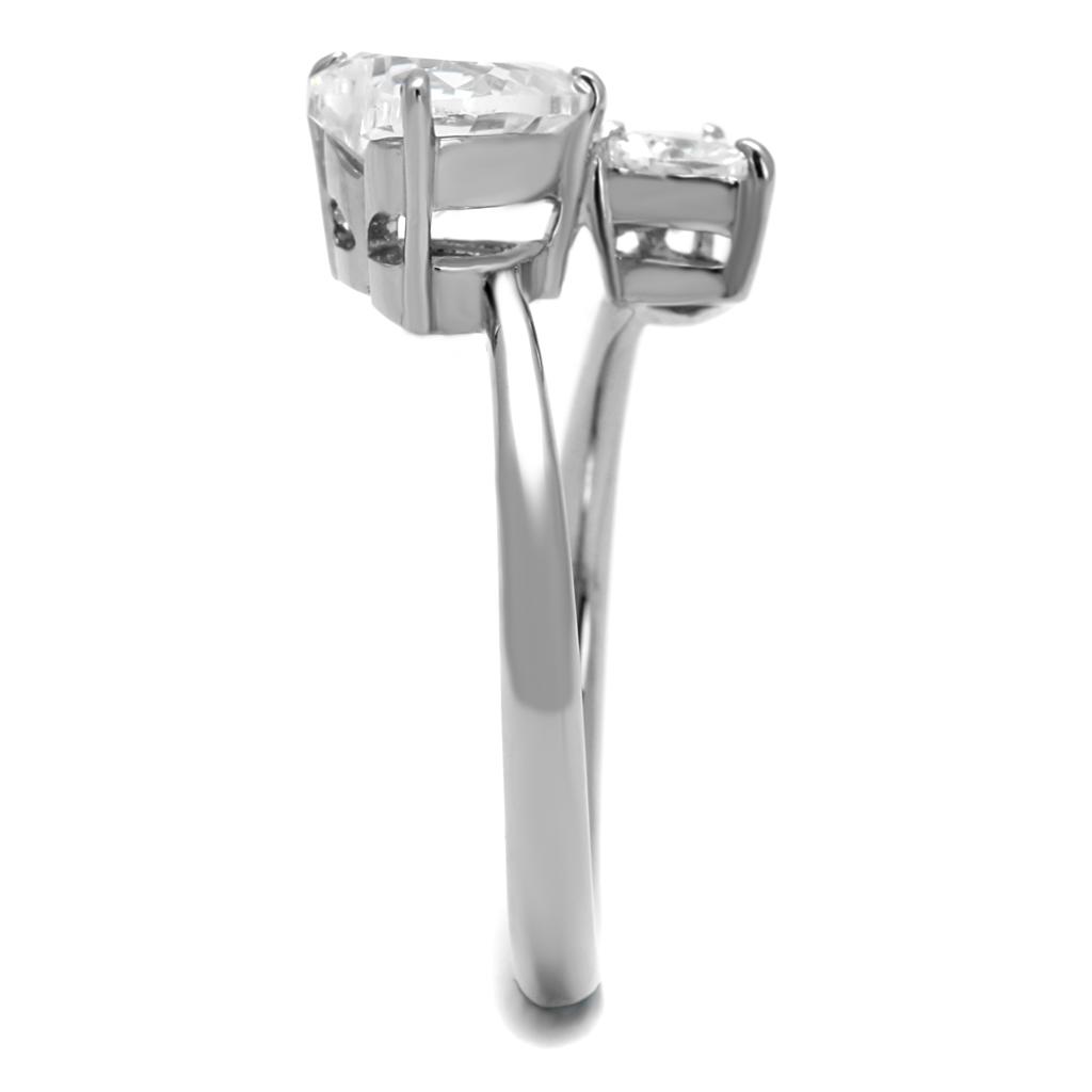 High polished (no plating) Stainless Steel Ring with AAA Grade CZ  in Clear