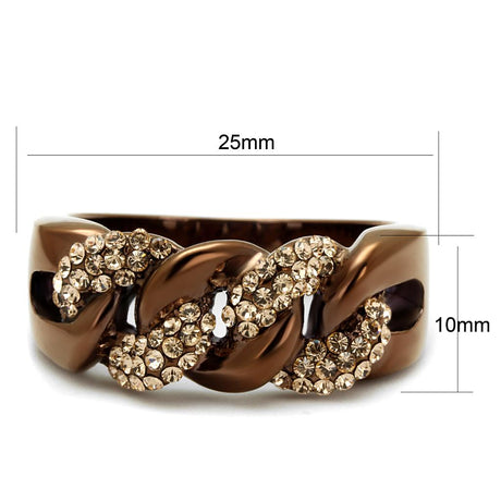 IP Coffee light Stainless Steel Ring with Top Grade Crystal  in Light Peach