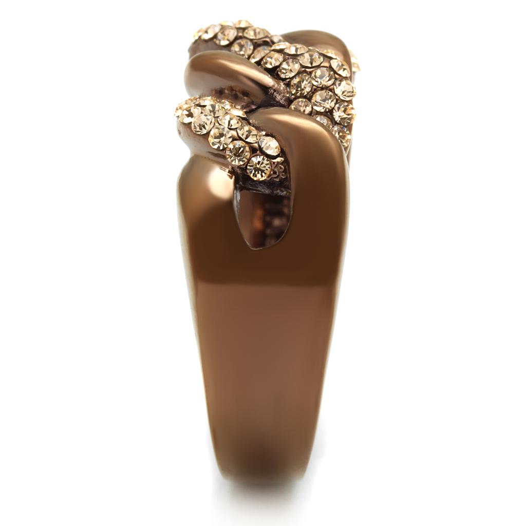 IP Coffee light Stainless Steel Ring with Top Grade Crystal  in Light Peach