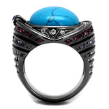 IP Light Black  (IP Gun) Stainless Steel Ring with Synthetic Turquoise in Sea Blue