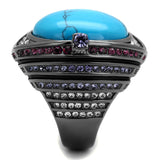 IP Light Black  (IP Gun) Stainless Steel Ring with Synthetic Turquoise in Sea Blue
