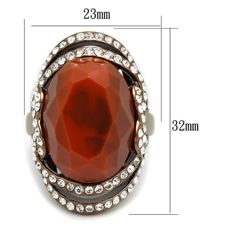 IP Coffee light Stainless Steel Ring with Synthetic Synthetic Stone in Orange
