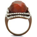 IP Coffee light Stainless Steel Ring with Synthetic Synthetic Stone in Orange