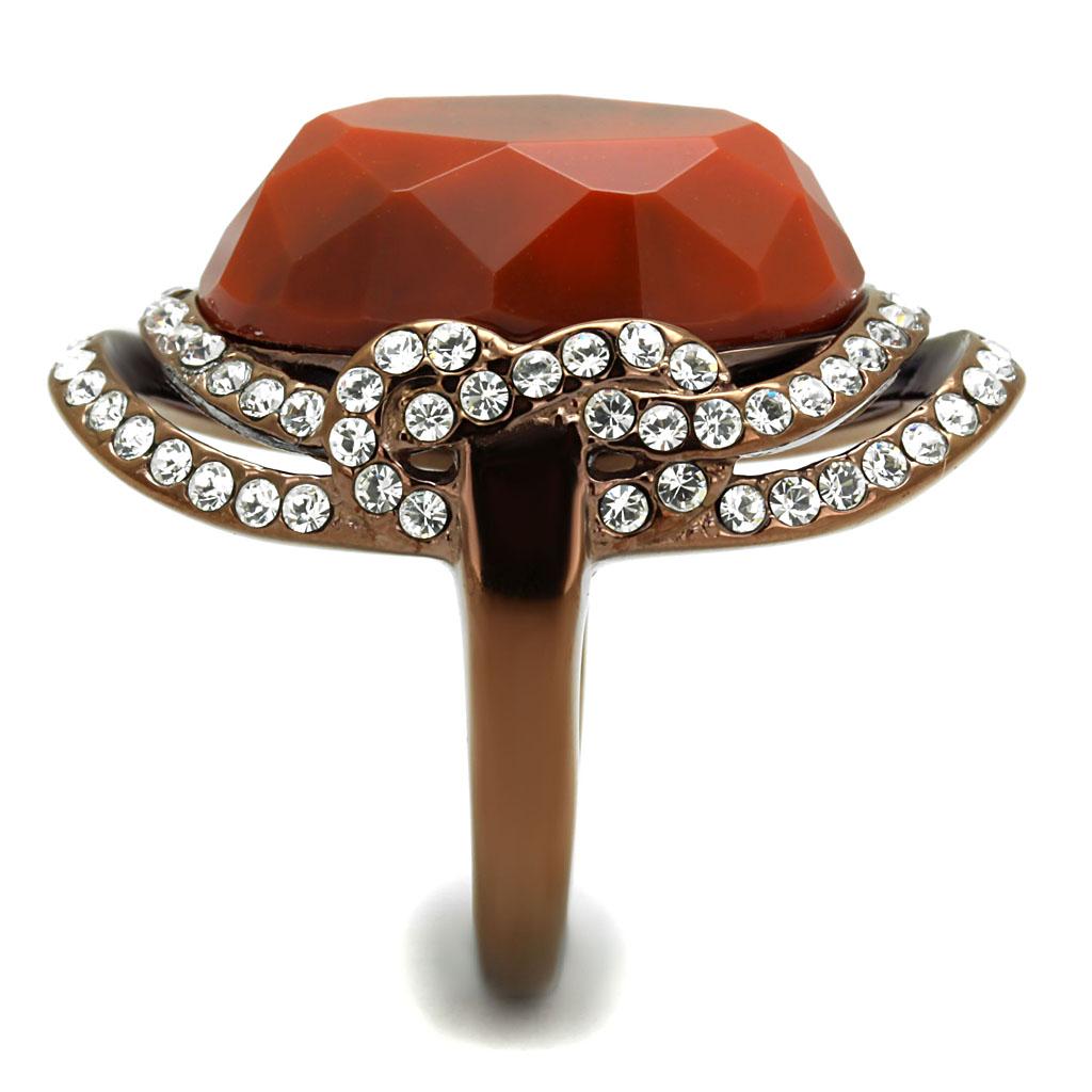 IP Coffee light Stainless Steel Ring with Synthetic Synthetic Stone in Orange