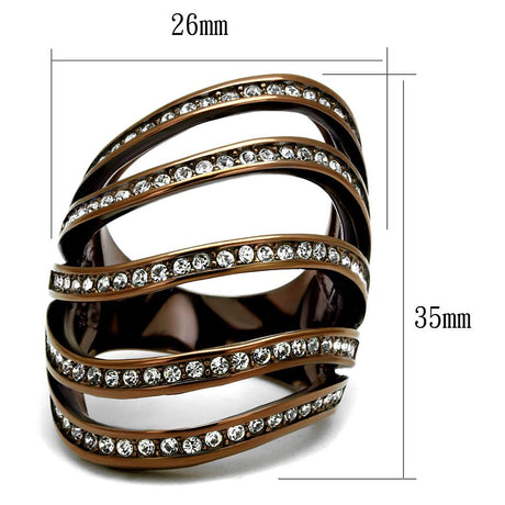 IP Coffee light Stainless Steel Ring with Top Grade Crystal  in Clear